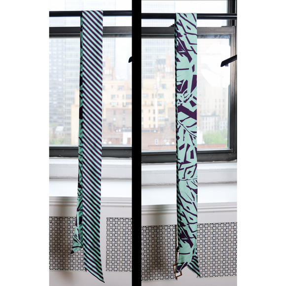 Gucci Light Blue Aquamarine Striped Geometric Silk Twill Narrow Bandeau Scarf - Picture 2 of 6